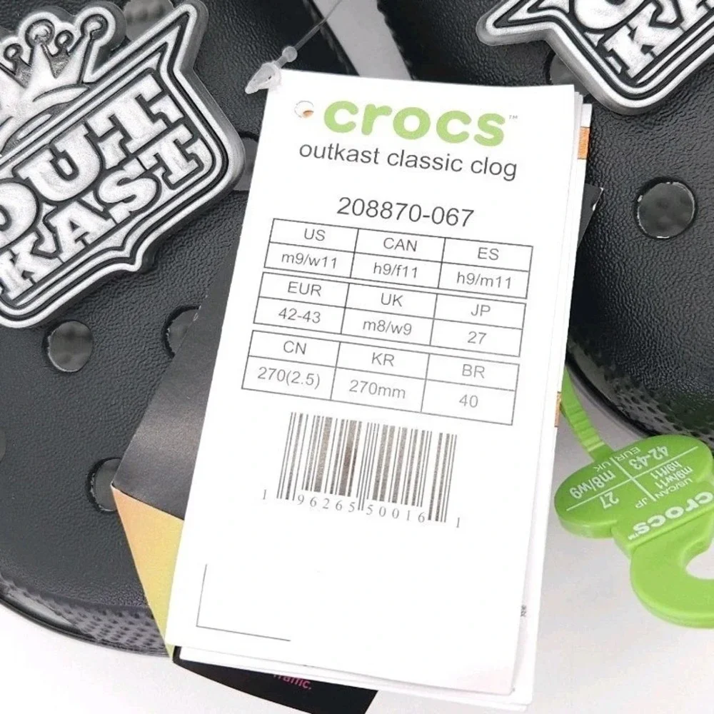 Crocs Mens 9 Womens 11 Black Outkast Classic Clog Slip On Shoe Hip Hop Rap Music